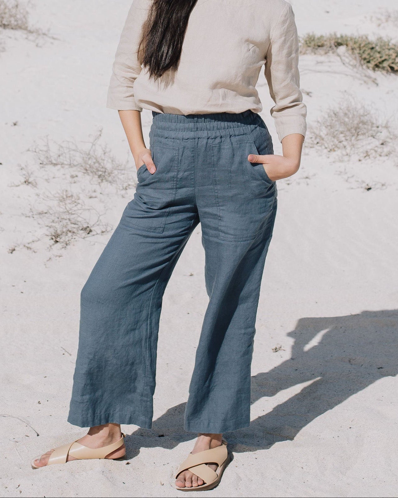 PUGLIA straight cut cropped linen pants - notperfectlinen