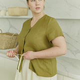 GETTY-2 button front linen top
