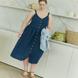 SELMA-2 button down slip linen dress