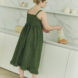 customized: ISOLDE button down slip linen dress (Color: Deepest Black; Size: M - MAXI (45.3 in | 115 cm))
