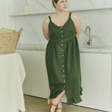 customized: ISOLDE button down slip linen dress (Color: Deepest Black; Size: M - MAXI (45.3 in | 115 cm))