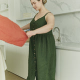 customized: ISOLDE button down slip linen dress (Color: Deepest Black; Size: M - MAXI (45.3 in | 115 cm))