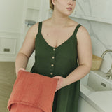 customized: ISOLDE button down slip linen dress (Color: Deepest Black; Size: M - MAXI (45.3 in | 115 cm))
