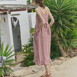 R: ISOLDE button down slip linen dress (Color: Marsala Gingham; Size: S - MAXI (45.3 in | 115 cm))
