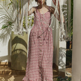 R: ISOLDE button down slip linen dress (Color: Marsala Gingham; Size: S - MAXI (45.3 in | 115 cm))
