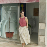 R: BAY cropped linen top (Color: Natural/Grey Stripes; Size: XS)