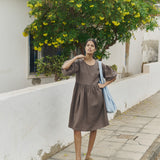 OLIVA puff sleeve midi linen dress