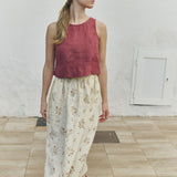 R: BAY cropped linen top (Color: Natural/Grey Stripes; Size: XS)