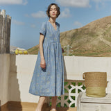 R: Maxi NERJA wrap-front linen dress (Color: Honey; Size: S/M)
