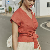 MADRID cropped linen wrap top