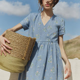 R: Maxi NERJA wrap-front linen dress (Color: Honey; Size: S/M)