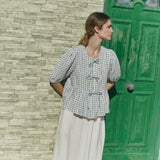 MELINA bow tie linen blouse