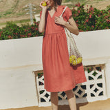 R: Midi NERJA wrap-front linen dress (Color: Loden Green; Size: S/M)