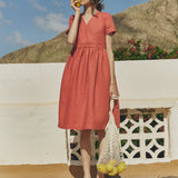 R: Midi NERJA wrap-front linen dress (Color: Loden Green; Size: S/M)