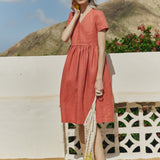 R: Midi NERJA wrap-front linen dress (Color: Loden Green; Size: S/M)
