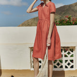 R: Midi NERJA wrap-front linen dress (Color: Loden Green; Size: S/M)