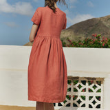 R: Midi NERJA wrap-front linen dress (Color: Loden Green; Size: S/M)