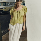 R: MILOS puff sleeve linen blouse (Color: Cream; Size: M/L)