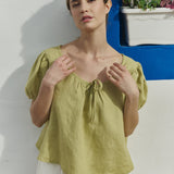 R: MILOS puff sleeve linen blouse (Color: Cinnamon Rose; Size: S)