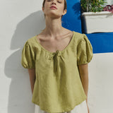 R: MILOS puff sleeve linen blouse (Color: Cream; Size: M/L)