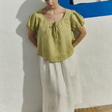 R: MILOS puff sleeve linen blouse (Color: Cinnamon Rose; Size: S)
