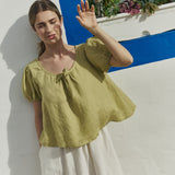 R: MILOS puff sleeve linen blouse (Color: Cinnamon Rose; Size: S)