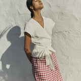 R: Maxi WELS wide leg linen pants (Color: Indigo Grid; Size: S - MAXI length)