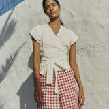 R: Maxi WELS wide leg linen pants (Color: Indigo Grid; Size: S - MAXI length)