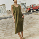 VALLEY front brass snaps linen dress