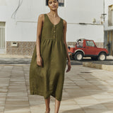 VALLEY front brass snaps linen dress