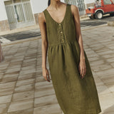 VALLEY front brass snaps linen dress