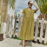 R: Maxi MAMA-2 short sleeve linen dress (Color: Natural/Grey Stripes; Size: S - MAXI length)
