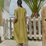 R: Maxi MAMA-2 short sleeve linen dress (Color: Natural/Grey Stripes; Size: S - MAXI length)