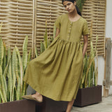 R: Maxi MAMA-2 short sleeve linen dress (Color: Natural/Grey Stripes; Size: S - MAXI length)