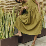Maxi MAMA-2 short sleeve linen dress