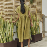 R: Maxi MAMA-2 short sleeve linen dress (Color: Natural/Grey Stripes; Size: S - MAXI length)