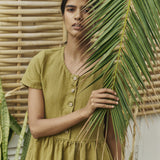R: Maxi MAMA-2 short sleeve linen dress (Color: Natural/Grey Stripes; Size: S - MAXI length)