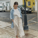 R: BAY cropped linen top (Color: Natural/Grey Stripes; Size: XS)