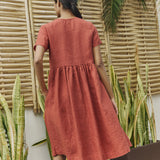 Midi MAMA-2 short sleeve linen dress