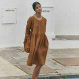 Long sleeve midi MAMA linen dress