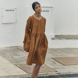 R: Long sleeve midi MAMA linen dress (Color: Toast; Size: S - MIDI length)
