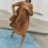 R: Long sleeve midi MAMA linen dress (Color: Toast; Size: S - MIDI length)