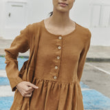 R: Long sleeve midi MAMA linen dress (Color: Toast; Size: S - MIDI length)