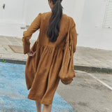 Long sleeve midi MAMA linen dress