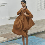 R: Long sleeve midi MAMA linen dress (Color: Toast; Size: S - MIDI length)
