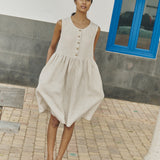 customized: Sleeveless midi MAMA linen dress (Color: Natural/White Gingham; Size: M/L - MIDI length)