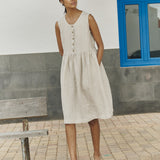 customized: Sleeveless midi MAMA linen dress (Color: Natural/White Gingham; Size: M/L - MIDI length)
