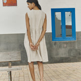 customized: Sleeveless midi MAMA linen dress (Color: Natural/White Gingham; Size: M/L - MIDI length)