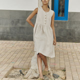 customized: Sleeveless midi MAMA linen dress (Color: Natural/White Gingham; Size: M/L - MIDI length)