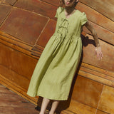 Maxi BIANCA bow tie linen dress